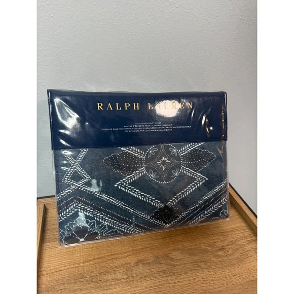 Ralph Lauren Home Francois Full Queen Duvet Cover Navy Blue 100% Cotton New - Picture 10 of 10